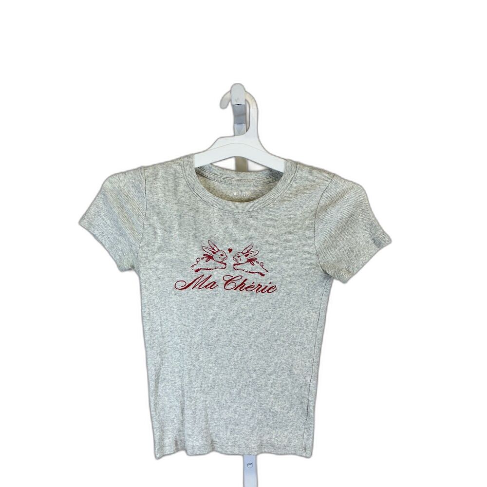 Hollister Heather Gray Ma Cherie Baby T-shirt with Pink Bunnies -Size Small